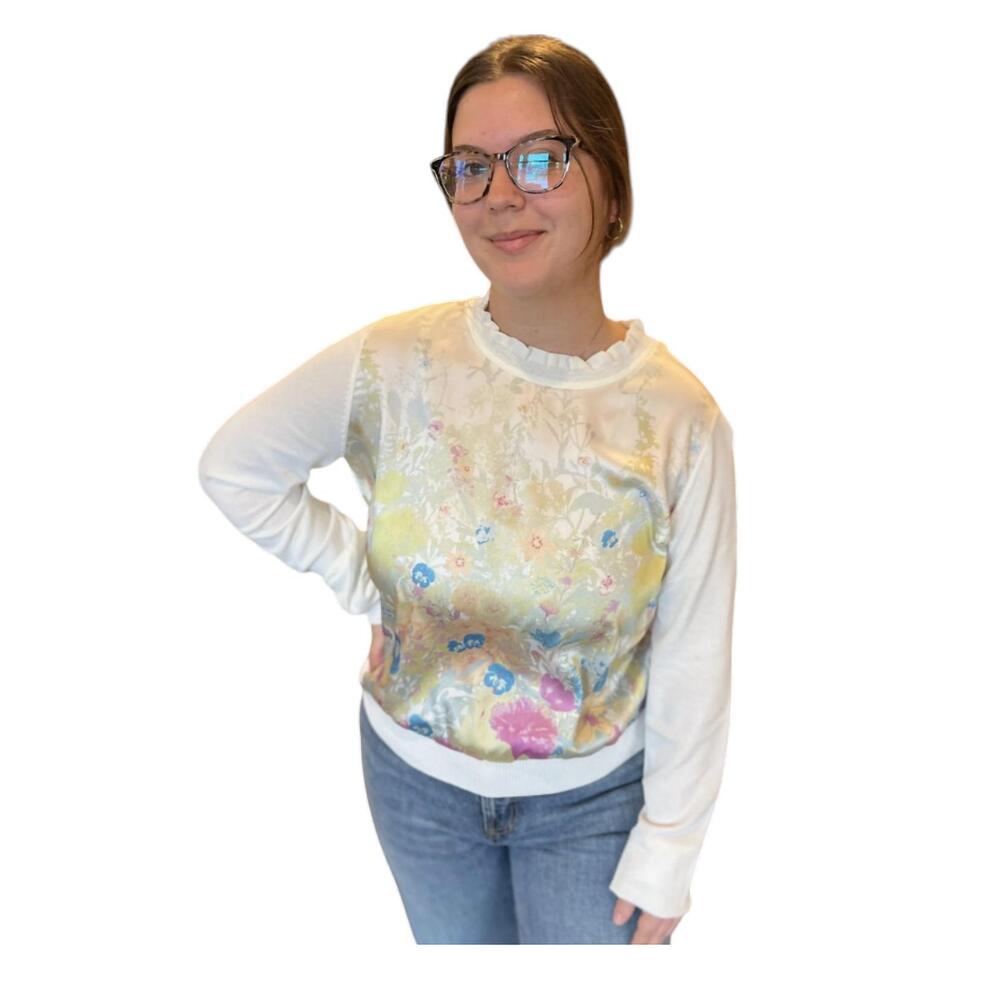 NEW CURRENT AIR multi floral top in white